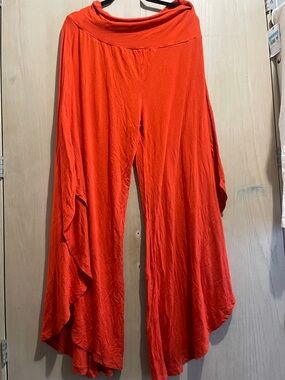 Rebdolls Vibrant Orange Wide-Leg Draped Pants